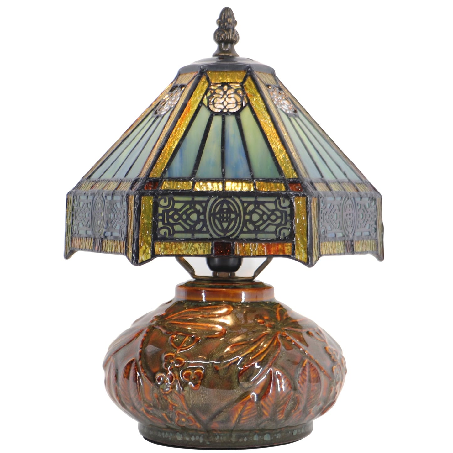 HZYFFYU Small Tiffany Table Lamp Mini Mushroom Stained Glass Lamp Memory Sympathy lamp 8X11 Inch (Hexagon Mission Style)