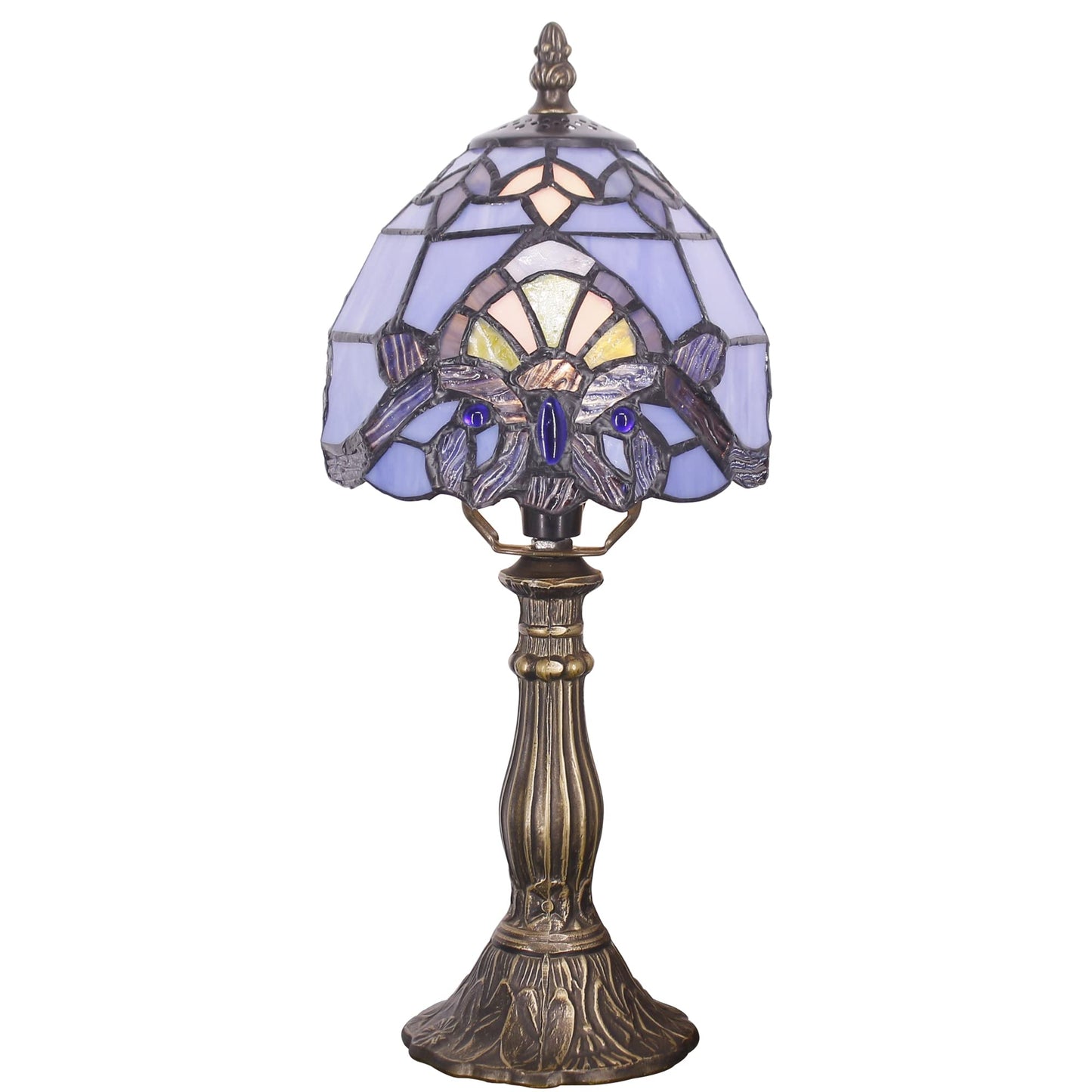 SYETL Small Tiffany Lamp Mini Accent Table Lamp Blue Purple Baroque Style