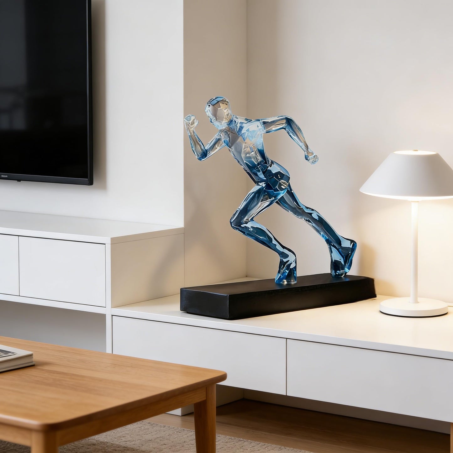 AWNR Handmade Gold Abstract Statue- Exquisite Resin Figurine for Modern Home Decor Living Room Shelf Office Decorations, Perfect for Bookshelf, Desk, and TV Stand Accents. (Transparent Blue)