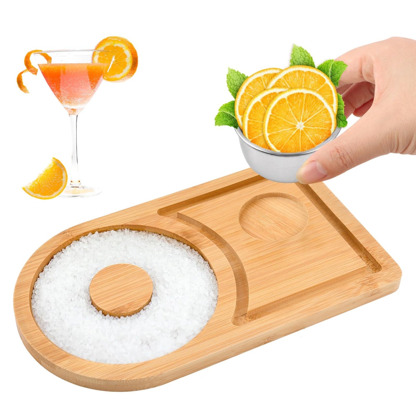 Margarita Salt Rimmer Set, Wood Margarita Rimmer Set with Bowl for Cocktail, Party Sugar and Salt Drinks Bartender Tool for Home Bar Celebration(COLOR:Wood)