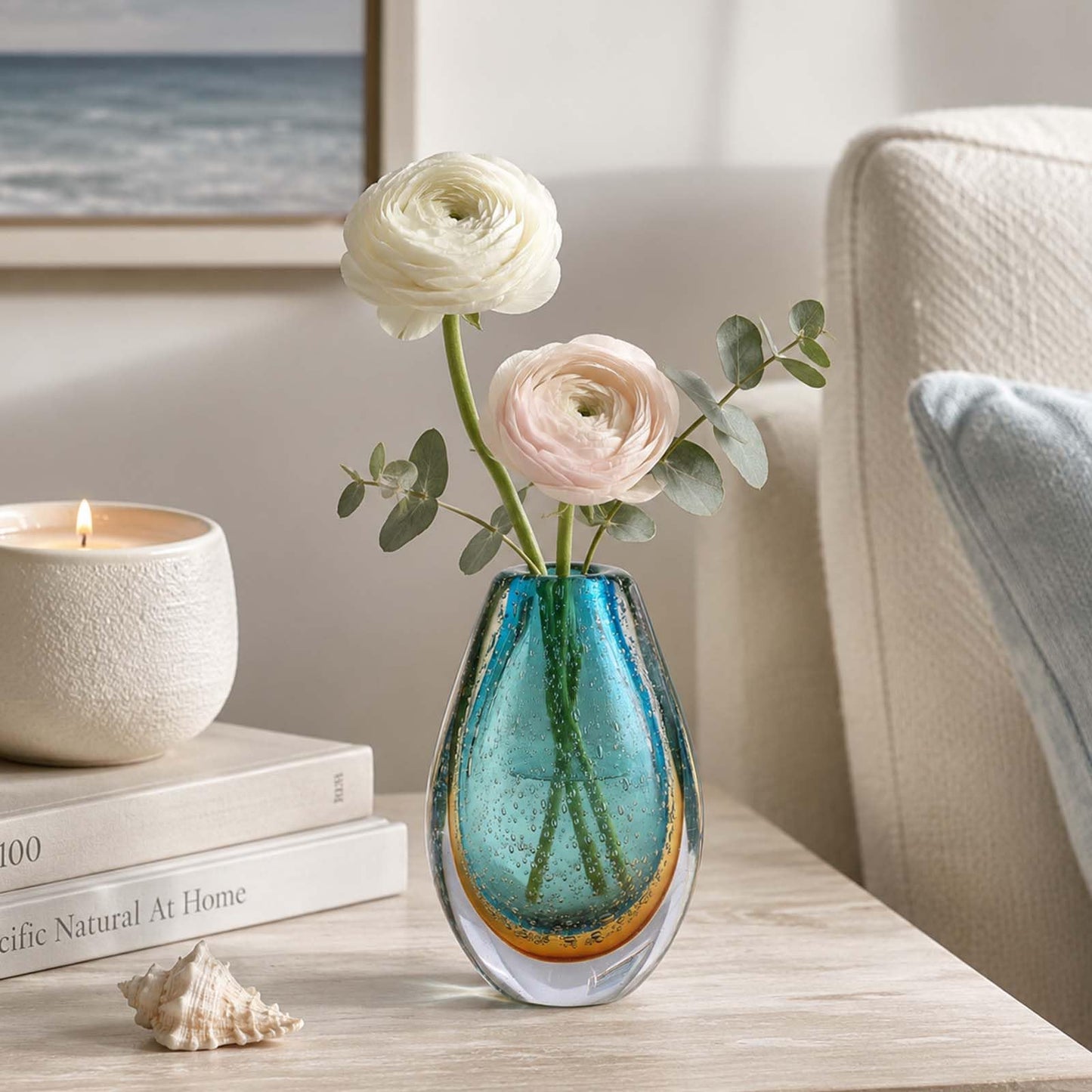 Decorative Glass Flower Vases Blown Vase for Home Decor Living Room Dining Room Shelf Mantel Tabletop Centerpiece Modern Art Deco Style Unique (Green)