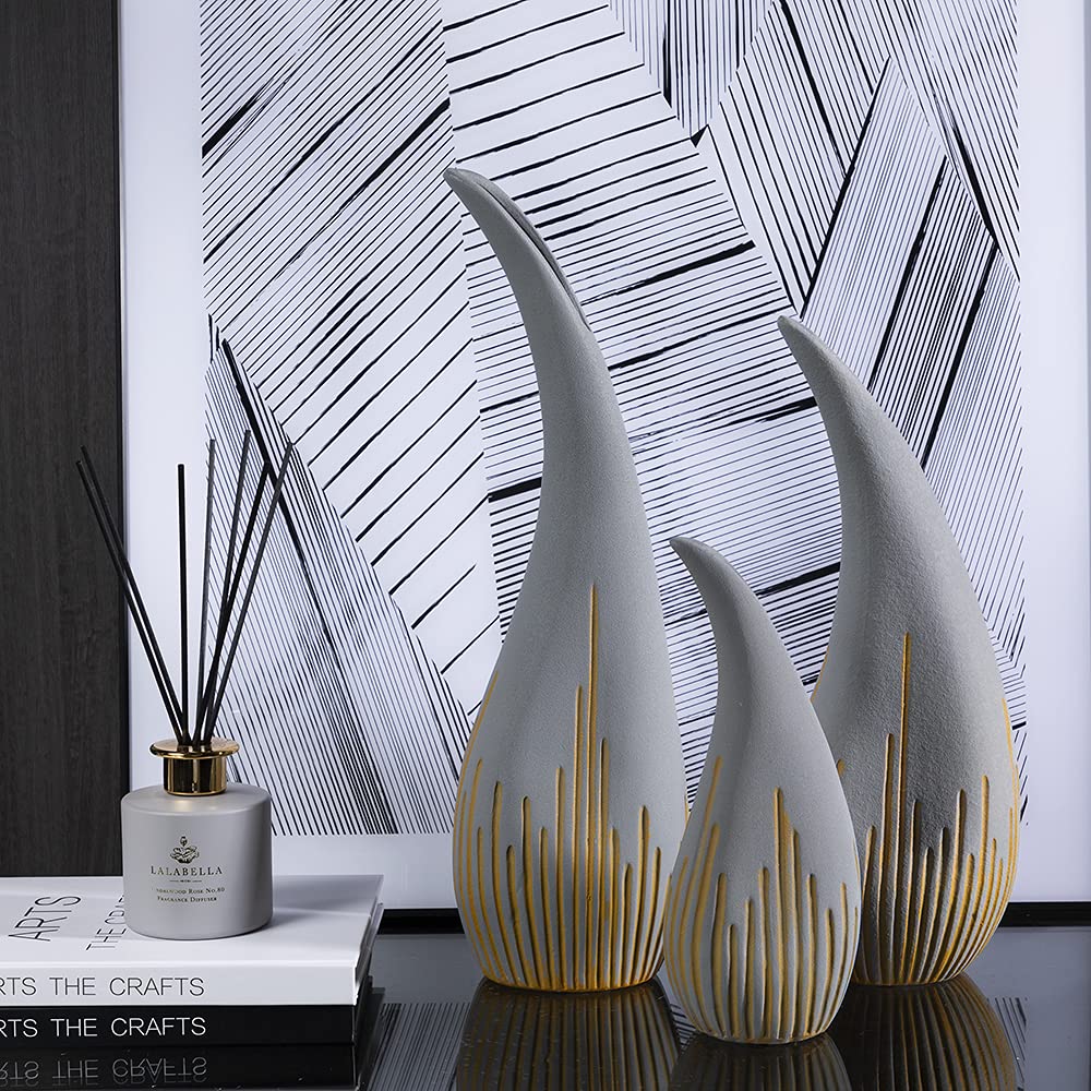 MODIRNATION 'Teardrop' Modern Ceramic Vase, Contemporary Minimalistic Design, Unique Elegant Flower Vase, Decor for Living Room Bedroom, Kitchen, Home and Office (Large)