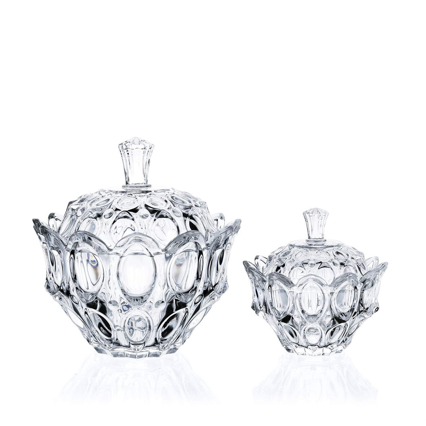 Glass Candy Dish With Lid, Crystal Clear Large Covered Bowl Cookie Jar Candy Buffet Storage Container for Home and Kitchen Office (Small. H: 4.5", D: 4.5")