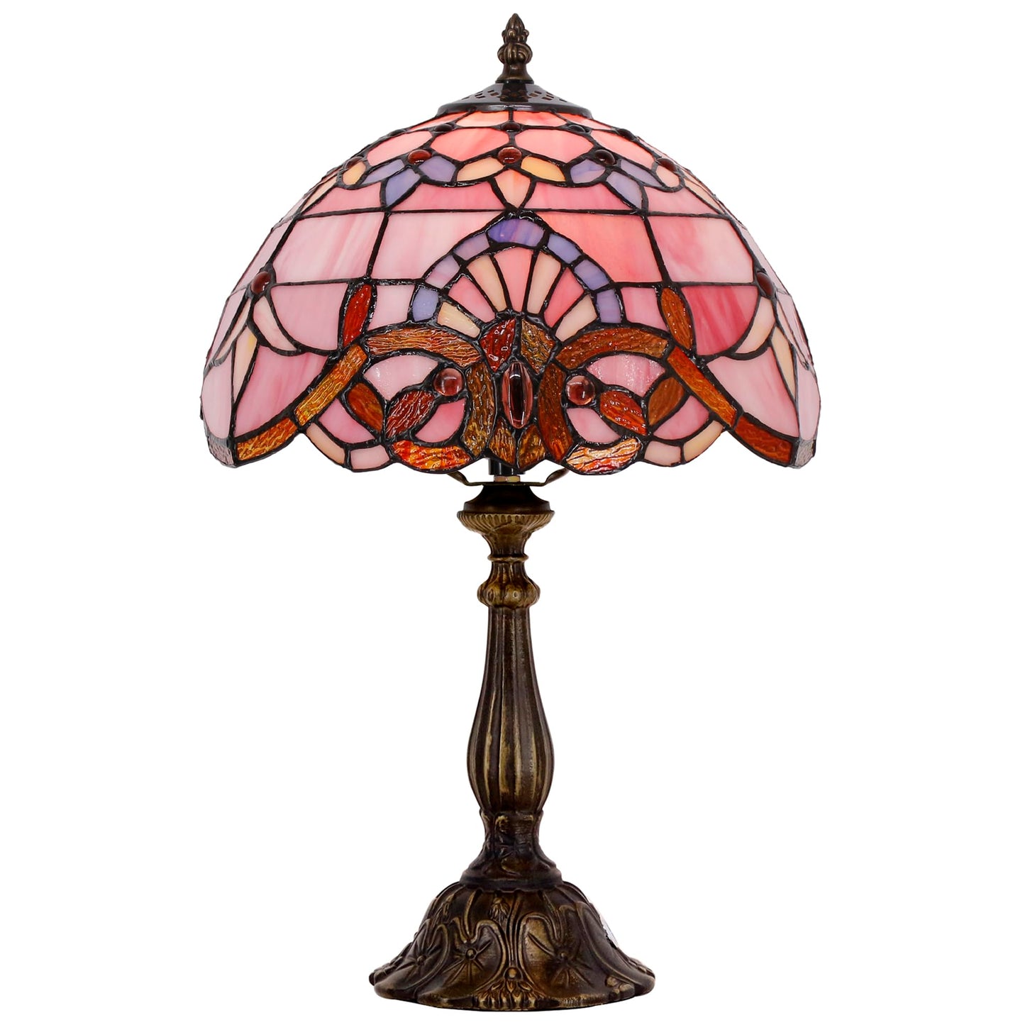 L-Juicwe Tiffany Lamp Touch Control Table Lamp Pink Stained Glass Desk Lamp 12X12X19 Inches Baroque Style Reading Light
