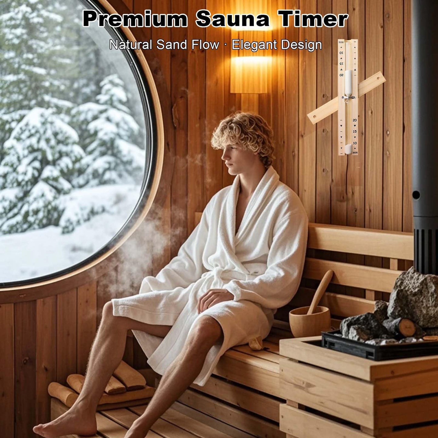 Sauna Sand Timer 15 Minute, Heat Resistant Wooden Sauna Hourglass with White Sand, Reloj De Arena, 15M Rotating Sand Clock Hour Glass Timer for SPA