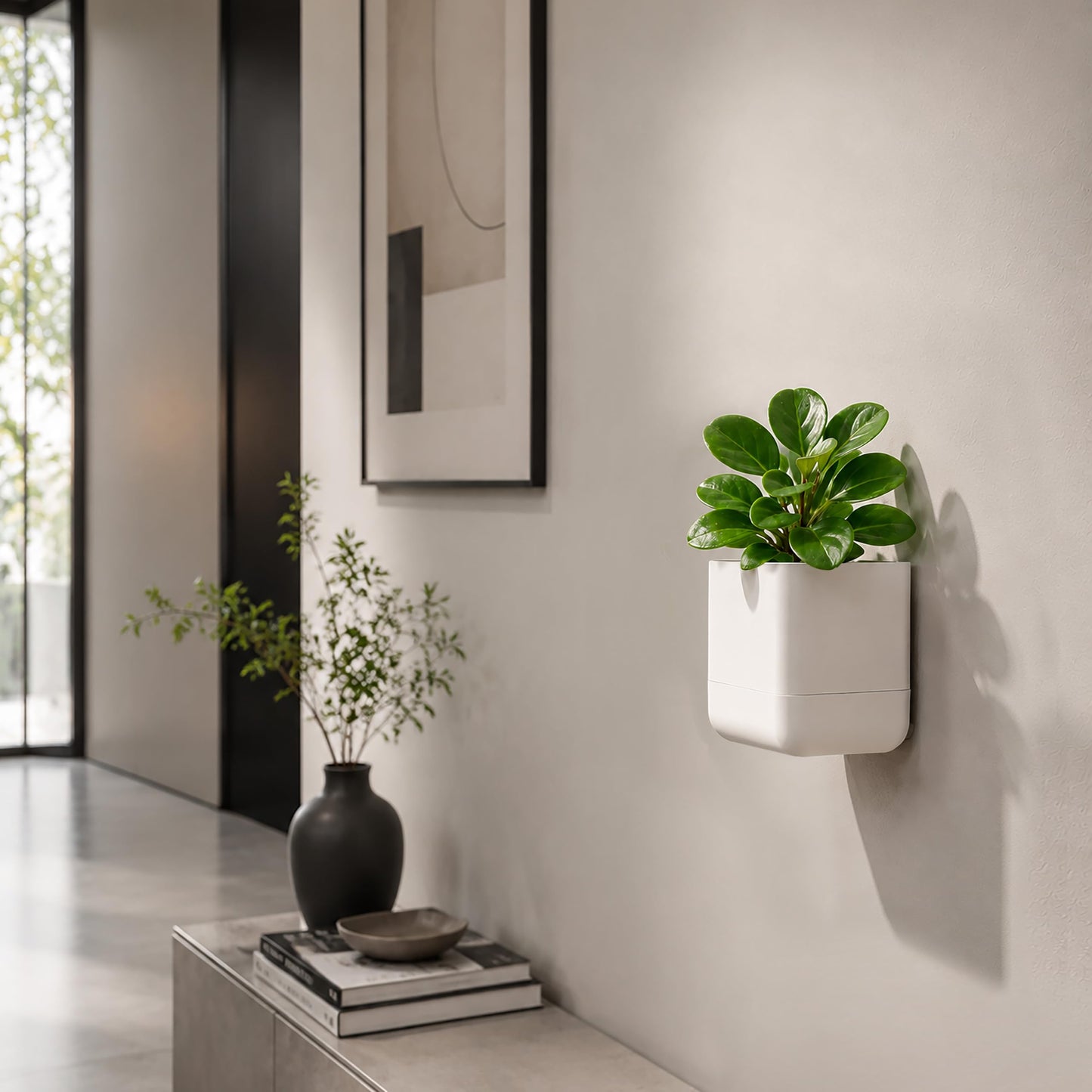 Phoenix Vine 4.5 Inch Wall Mounted Self-Watering Planter Pot for Indoor Houseplants and Herbs | Hanging Planter for Window Sills, Bathroom Walls, Home & Office Décor, Oatmeal, Set of 2, 01-B-G-2