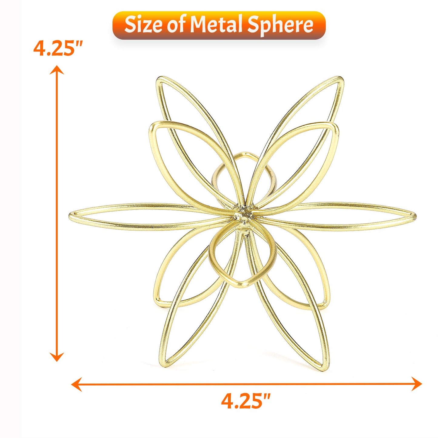 MOCOME 4.25" Gold Sphere Decor, Metal Handmade Floral Decorative Sculpture, Abstract Tabletop Decorative Ball for Home Metal Sphere Decor