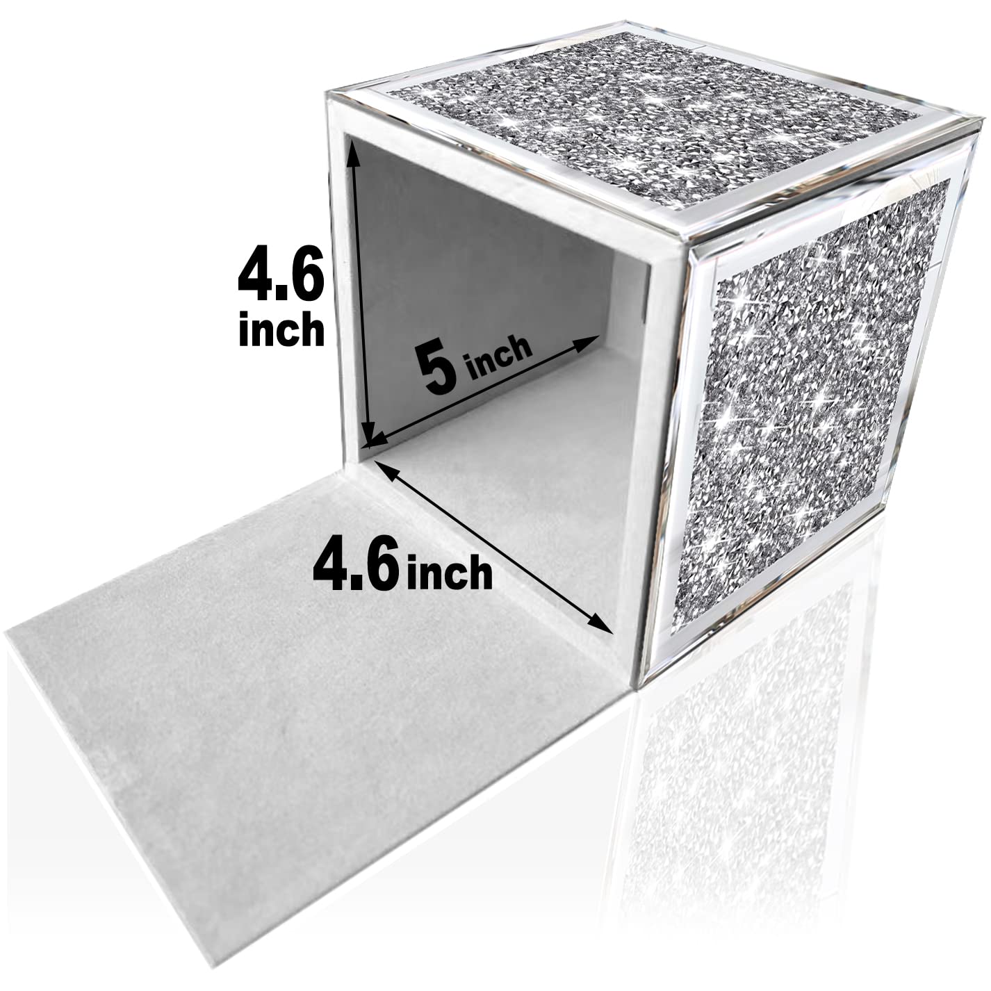 Wocred Square Mirrored Tissue Box Cover,Crystal Crushed Diamond Tissue Box,Silver Luxury Tissue Holders for Either Tissues in a Bathroom or Napkins on a Table.(5.5”x5.5”x5.5”)