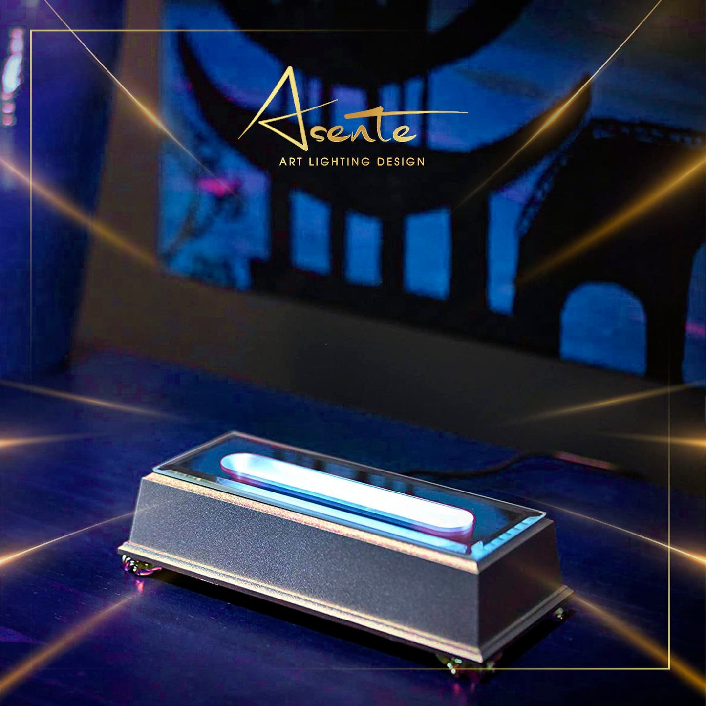 ASENTE 5 LED Light Pedestal - Rectangle Matte Black Light Stand Base for 3D Art Glass, Room Decor and Gemstones and Crystals - AC/USB Adapter Powered (Black)