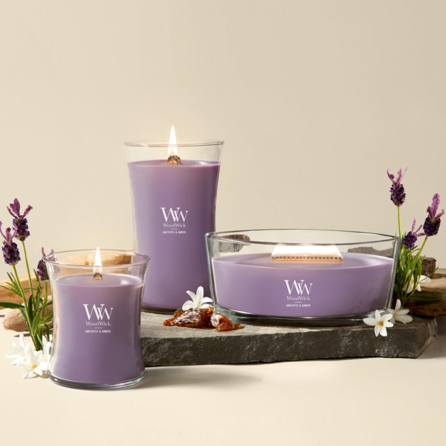 WoodWick Amethyst & Amber Gifts for Women and Men, 9.7 oz Medium Hourglass Candle with Crackling Wick