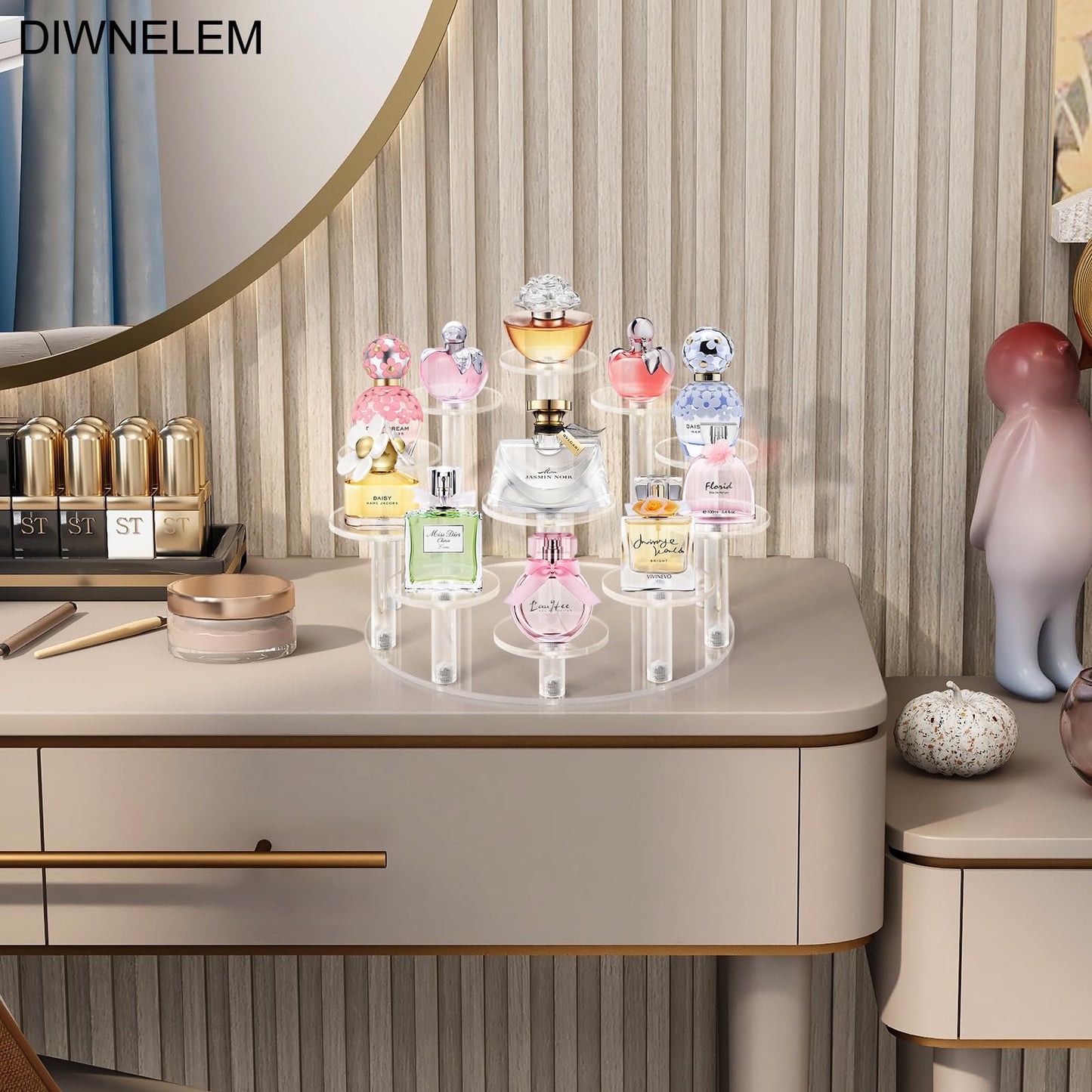 DIWNELEM Round Acrylic Jewelry Stand Acrylic Display Riser Stands Dessert Tower Display Tower for Watch,Jewelry,Rings,Earrings,Mini Figurines,Cupcakes(Clear,11Tier)