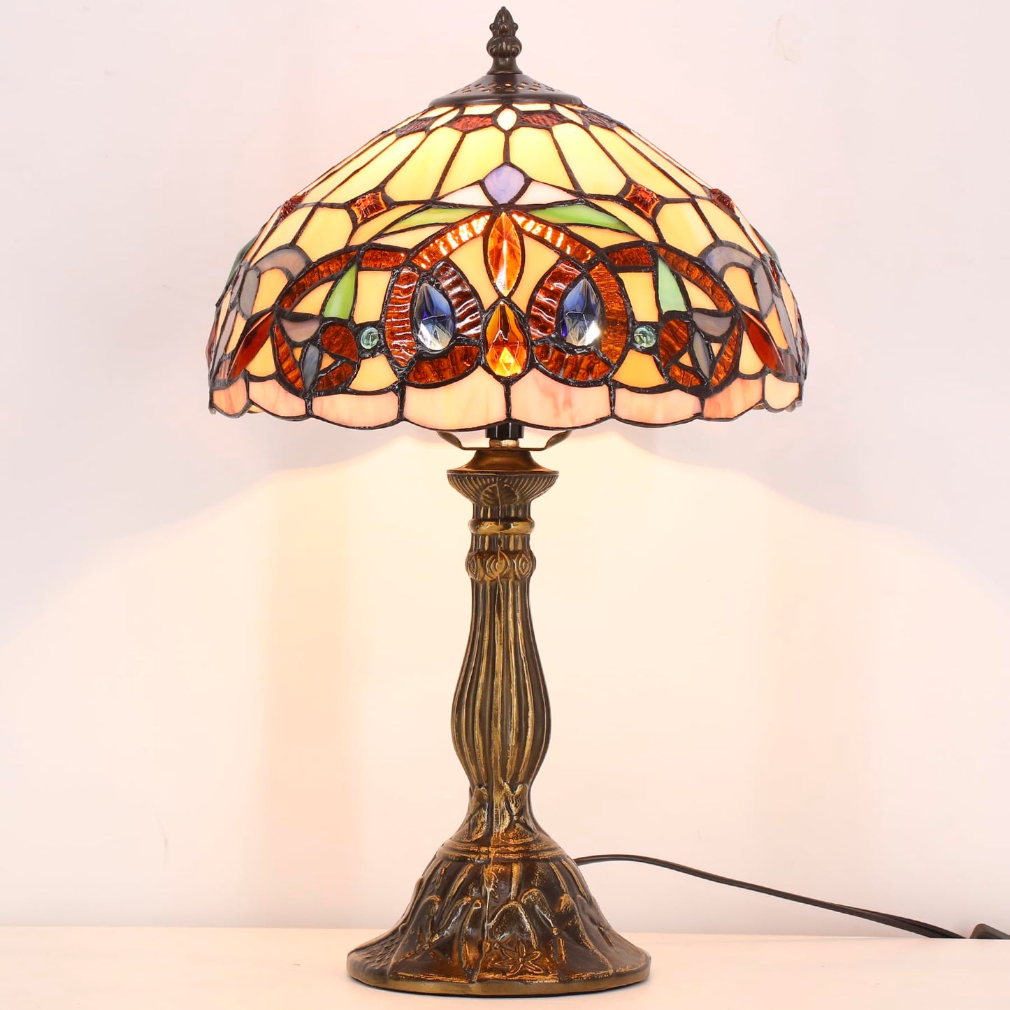 WERFACTORY Tiffany Style Table Lamp Stained Glass Serenity Victorian Lamp