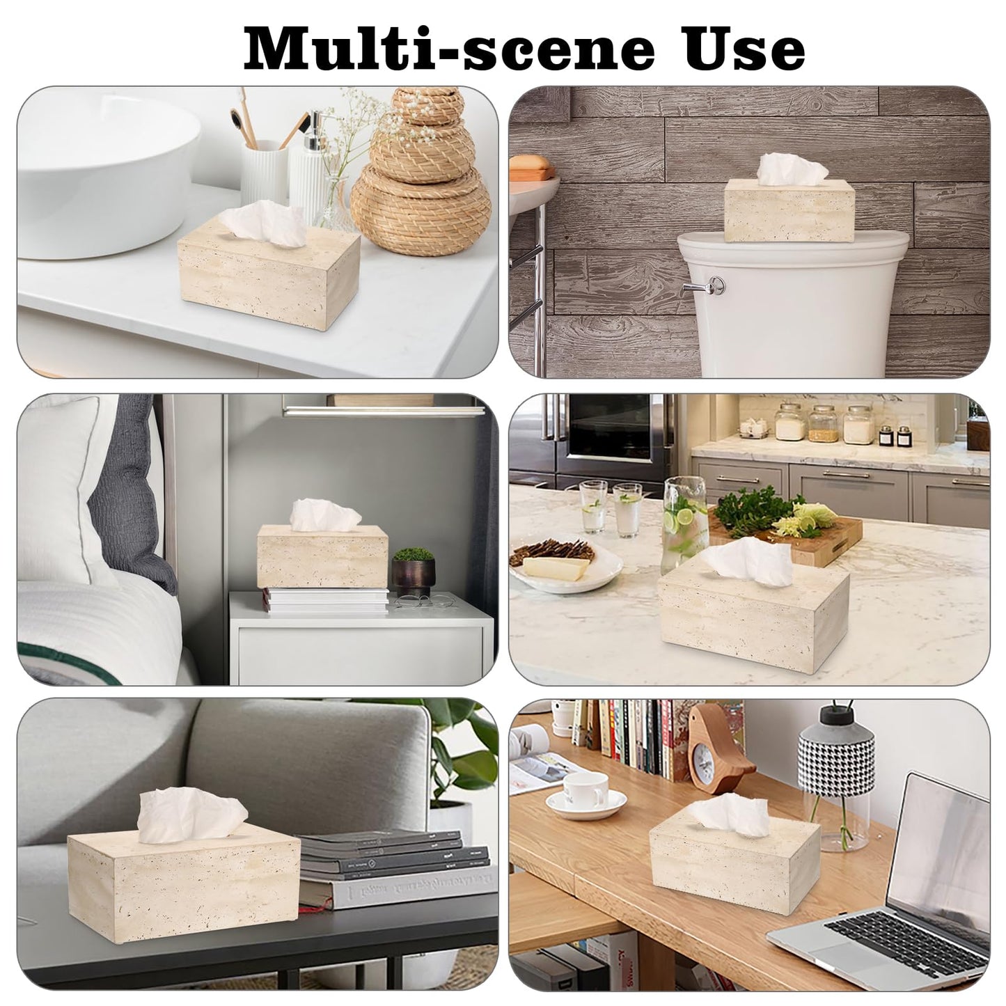 Sumnacon Rectangular Tissue Box Cover Natural Travertine Tissue Cover with Pads,Heavy Duty Stone Tissue Box Holder,Gorgeous Tissue Holder for Toilet Bathroom Kitchen Living Room Table,Light Beige