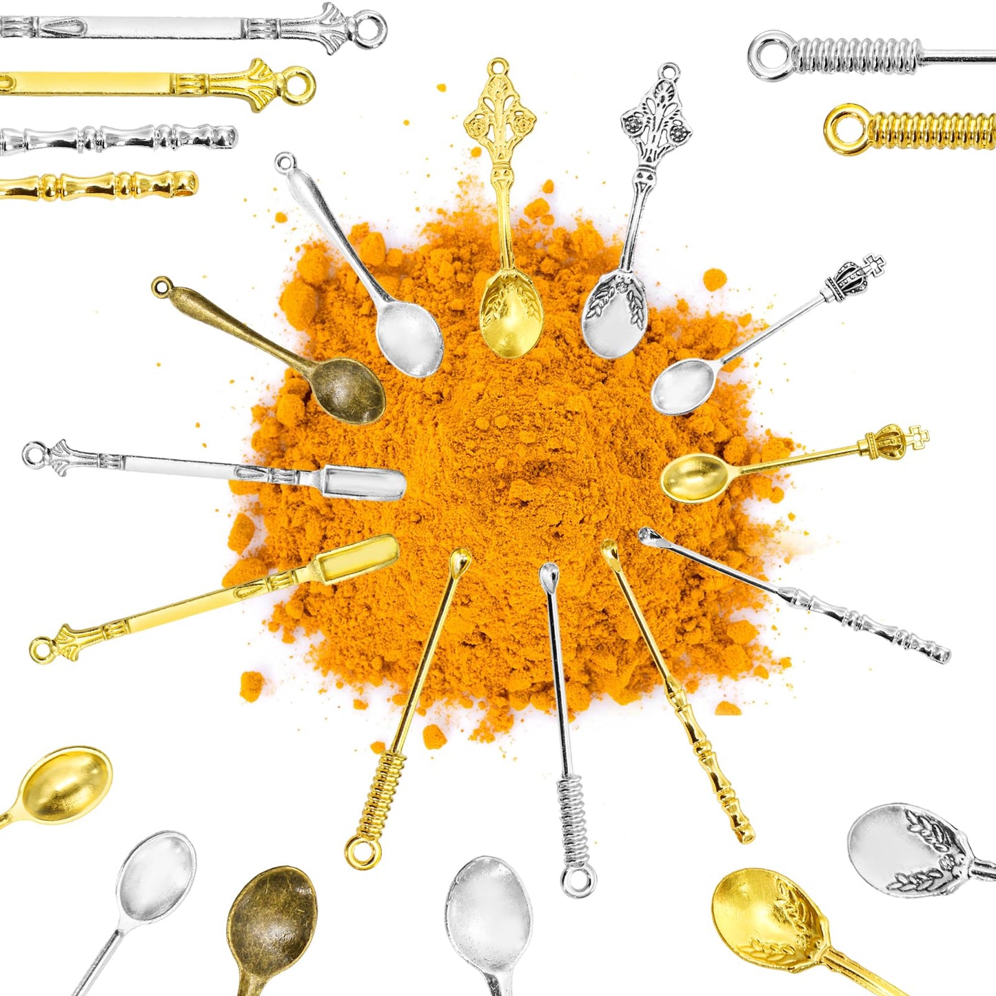Foraineam 40 Pieces Mini Spoons Tiny Shovel Spoon, Metal Medicine Spoon Powder Scoop for Spices, Herbs, Kitchen Tableware Charm Pendant Spoons For DIY Craft Jewelry Making Necklace Bracelet Key Chain