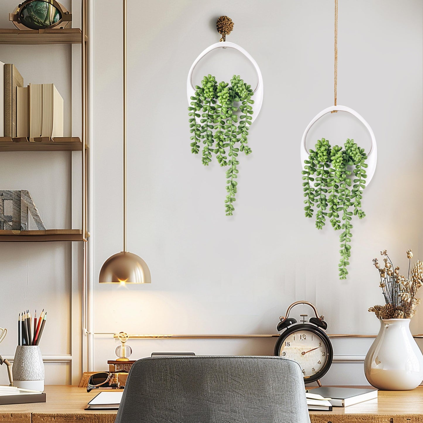 Der Rose Bundle of Set of 6 Succulents Plants and 2 Packs Fake Hanging Plants for Bedroom Aesthetic Living Room Office Shelf Bathroom Decor