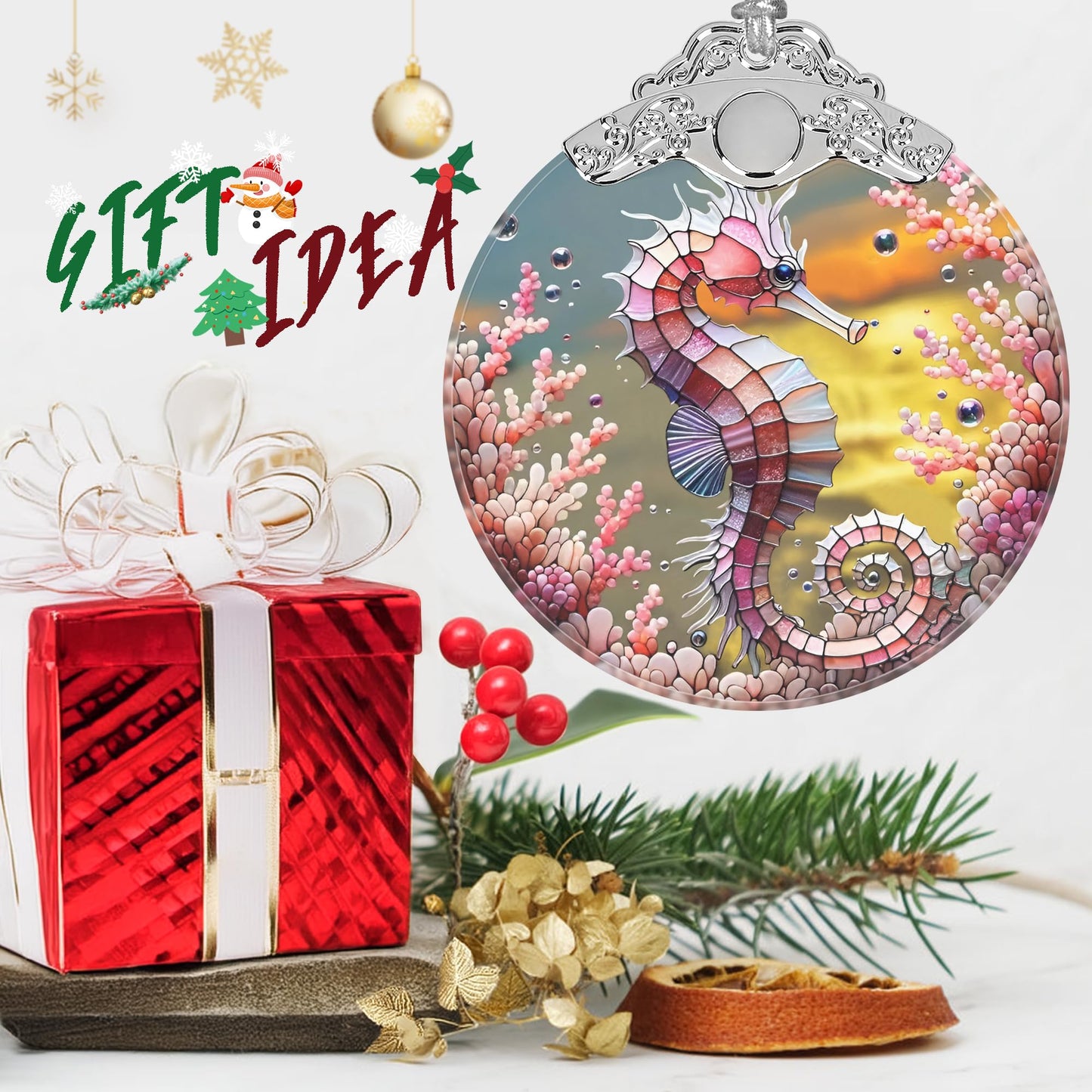 Seahorse Stained Glass Ornament - Christmas Ornament - Christmas Decorations for Tree - Holiday Present ldeas - Gift Exchange