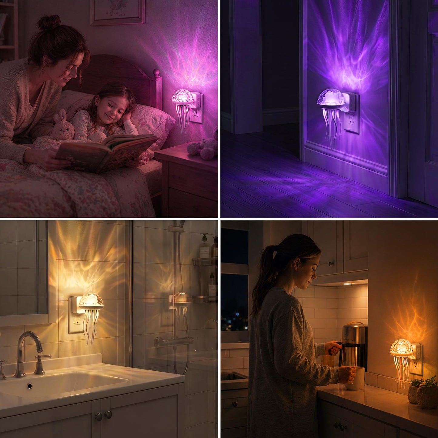 JandCase Night Lights Plug Into Wall, Jellyfish Projector Night Lights, 180° Dynamic Rotating Jellyfish Lamp with Dusk to Dawn Sensor, for Adults Teen Girl Gifts Decor Aesthetic