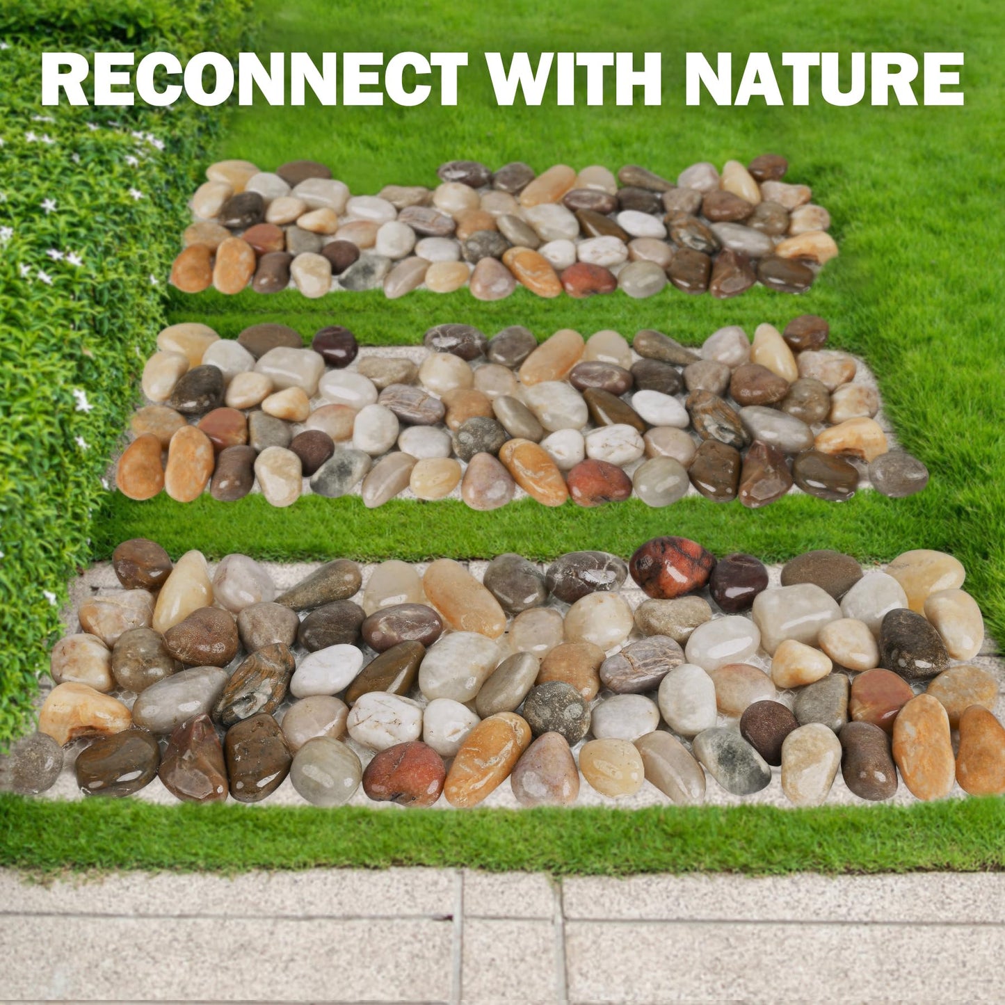 River Rock Stepping Stones Outdoor for Garden Walkway, 6 Pcs 12" L x 4" W Rectangle Shape Paver Step Stones Polished Pebble River Stone Mat for Yard Lawn Patio Pathway Walk Way - Multi-Color