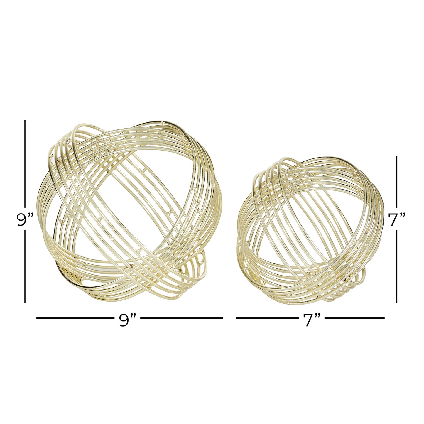 Deco 79 Metal Geometric Decorative Sculpture Layered Orb Home Decor Statues, Set of 2 Accent Figurines 9", 7"W, Gold