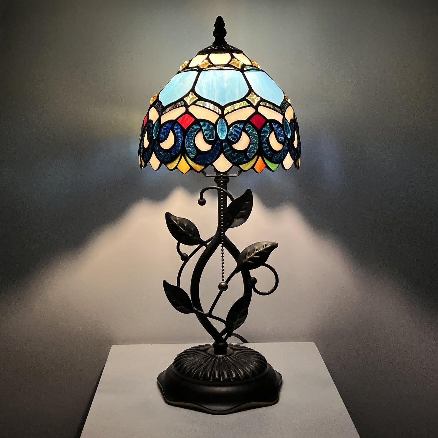 MQYXH Tiffany Style Stained Glass Table Lamp Blue Jewelry Baroque 18 Inch