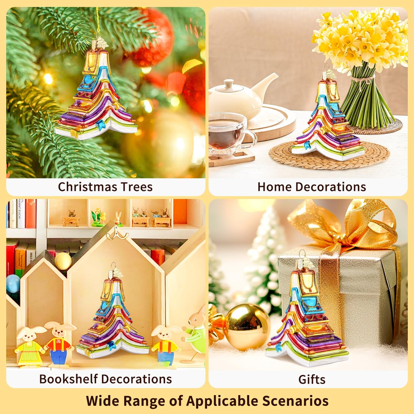 Hzyc Christmas Ornaments,Glass Book Ornament for Tree,Christmas Decorations