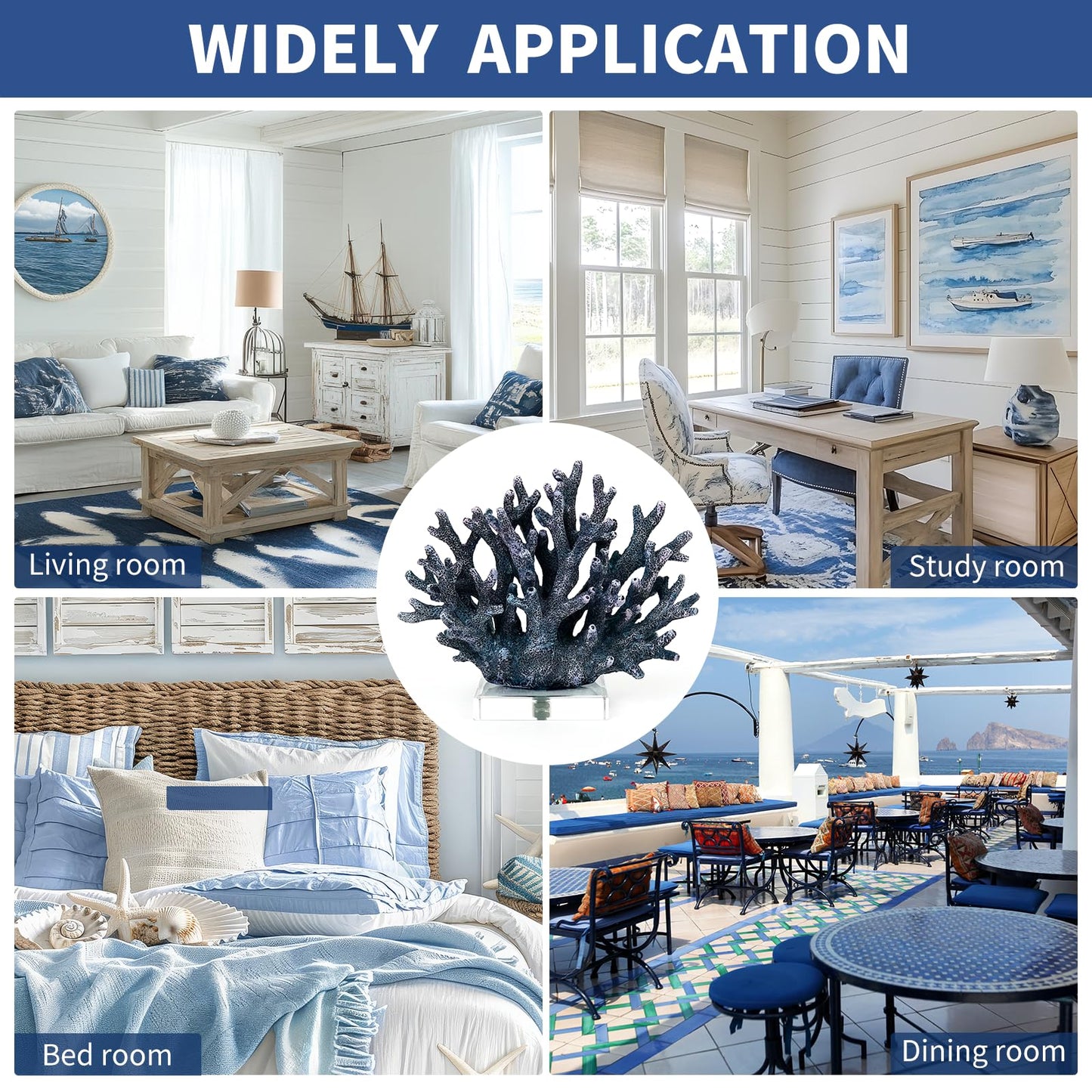 vlinlvo Coral Reef Beach Decor,6.3'' High x 7.5'' Width Artificial Resin Coral Reef Statue for Ocean Coastal Beach Nautical Themed Room Bathroom Decor for Home,RB1001B,Blue