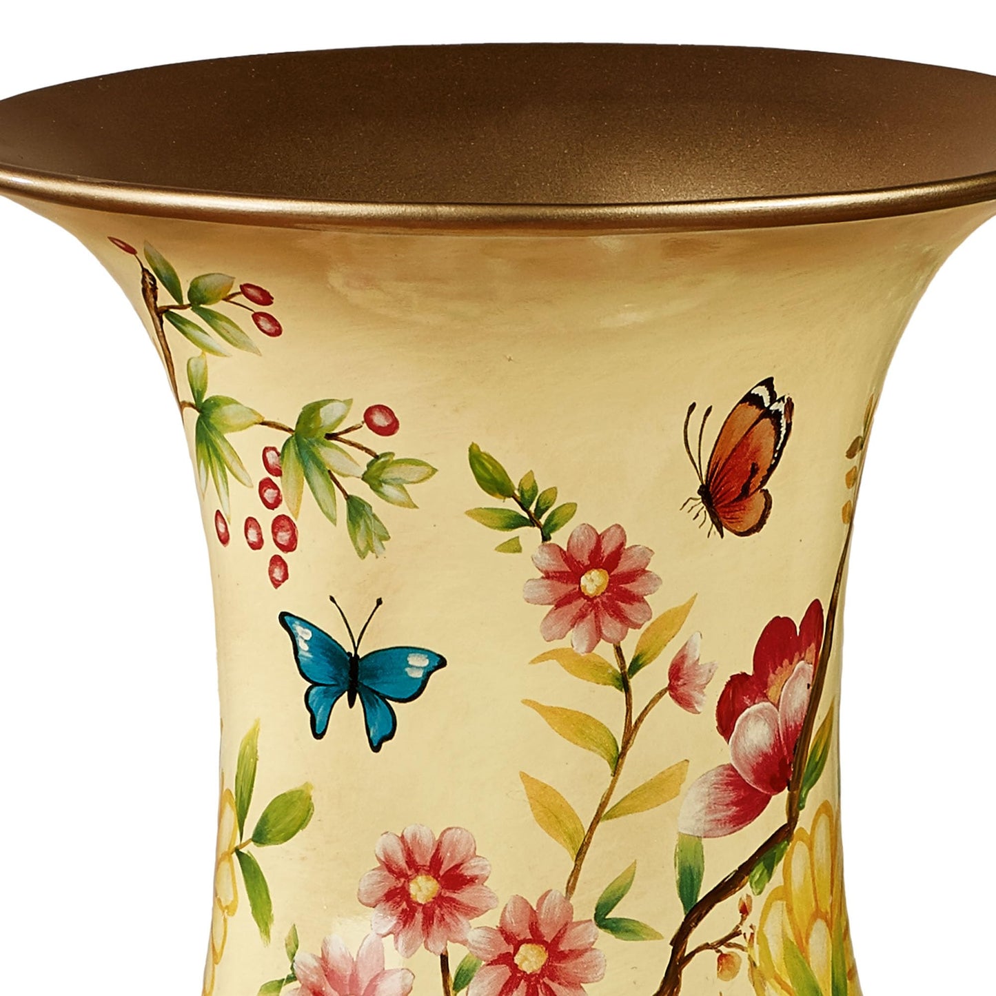 Touch of Class Oriole Vase Light Gold - Ceramic Decor - Painted by Hand - Floral Theme - Butterfly Designs - Decorative Vases for Living Room, Bedroom, Entryway - Umbrella Stand for Foyer