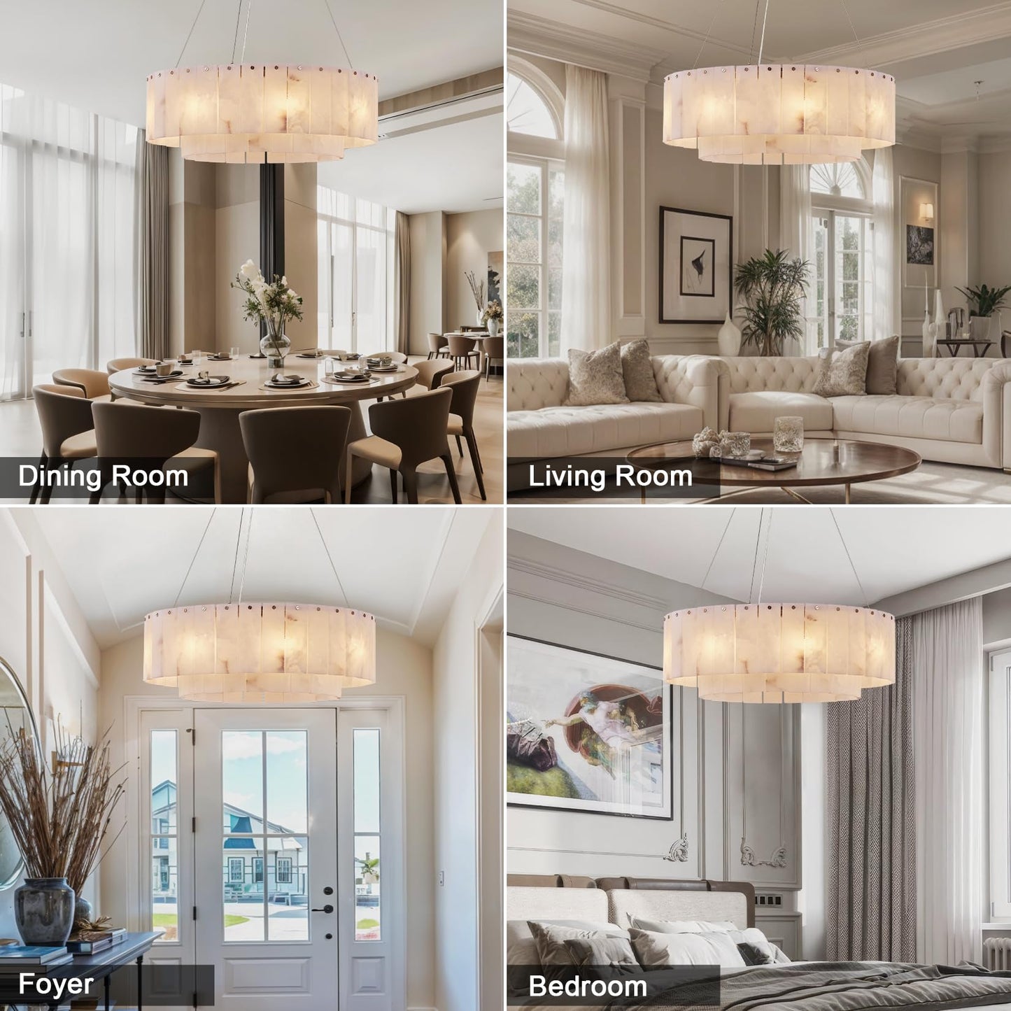 OSRoyce Alabaster Chandeliers D23in Round Chandeliers for Dining Room Small Chandelier Light Fixture for Kitchen Living Room Foyer Entryway Hallway