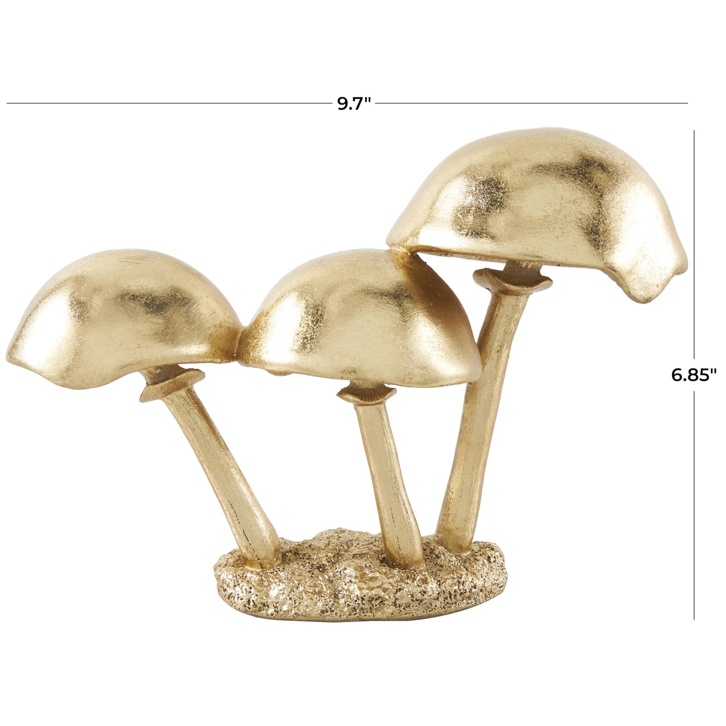 Deco 79 Polystone Mushroom Decorative Sculpture Metallic Home Decor Statue with Textured Base, Accent Figurine 10" x 4" x 7", Gold