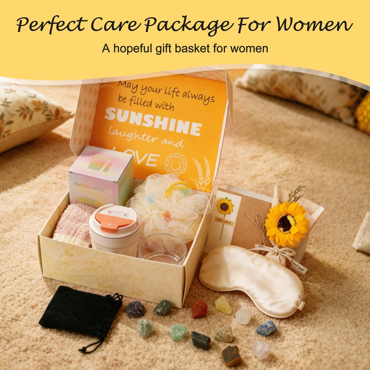 Alitifiy Mothers Day Gifts for Mom Wife Grandma Daughter Friends Sister, Crystals Healing Stone Birthday Gift Set for Women, Sending Sunshine Sunflower Thinking of You Sympathy Care Gifts