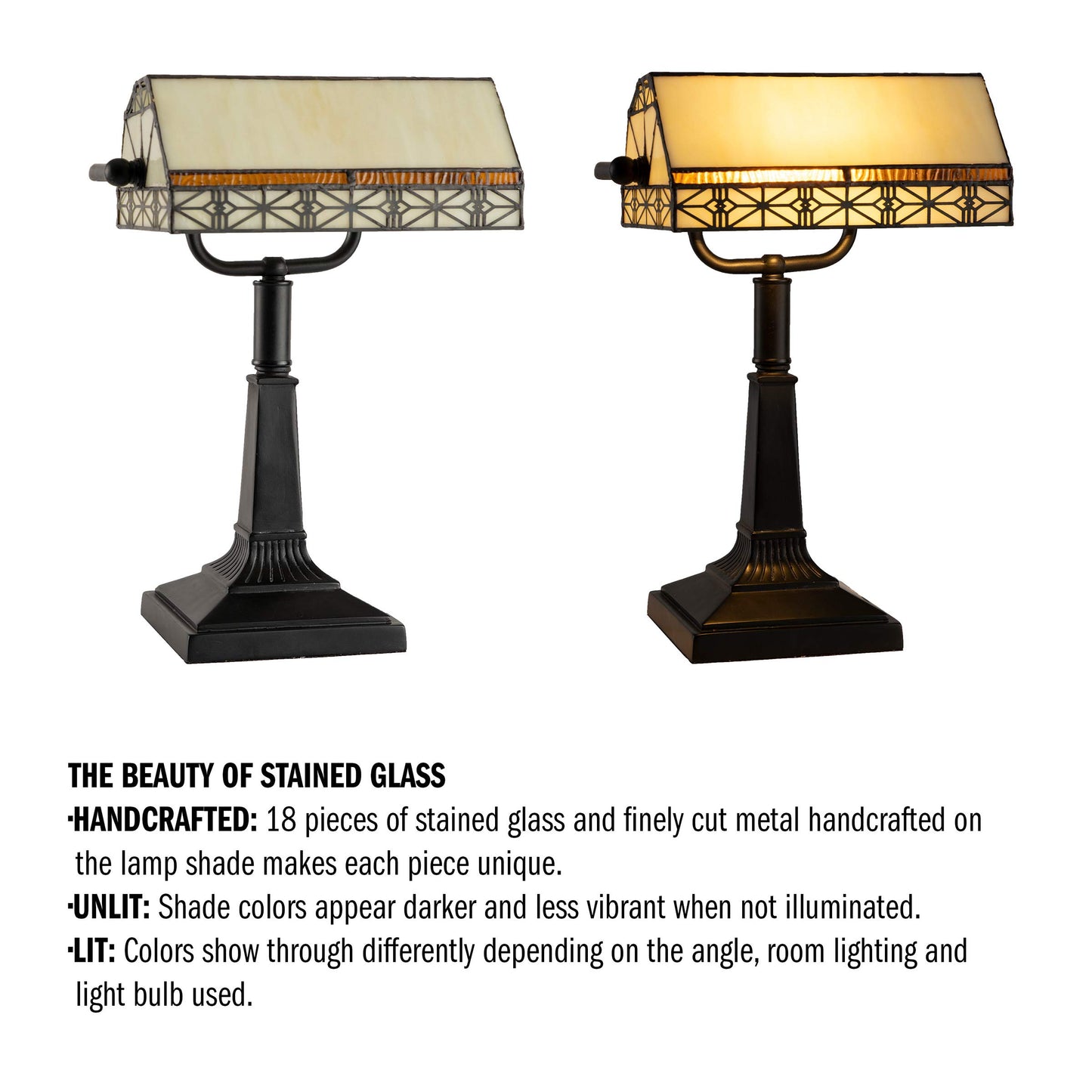 Lavish Home Tiffany-Style Bankers Lamp - Vintage-Looking Mission-Style Table or Desk LED Light with Stained Glass Shade (Dark Brown)