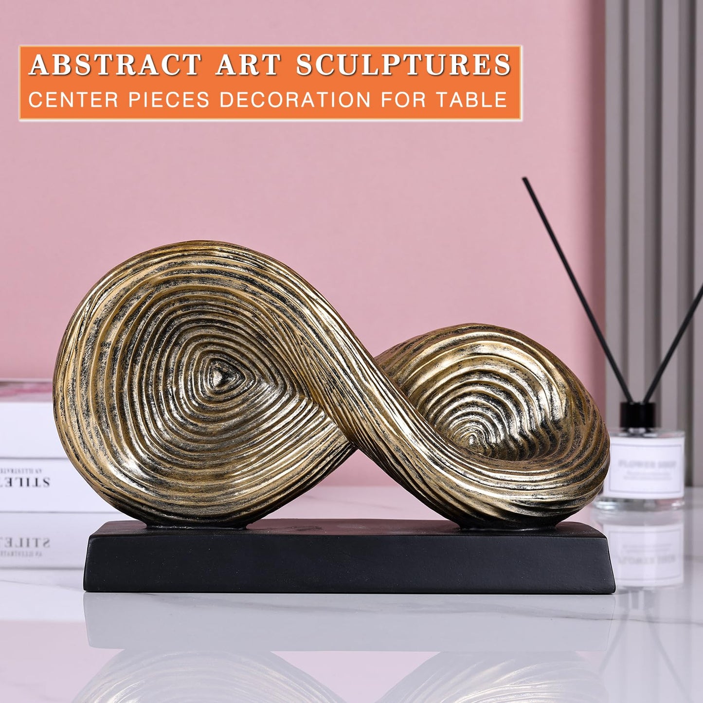 orenm Modern Infinity Loop Symbol Sculpture,Abstract Art Geometric Knot Home Decorations,Unique Shelf Decor Sculpture for Desk Paperweights,Entryway Table,Living, Coffee Table Decor (Gold)
