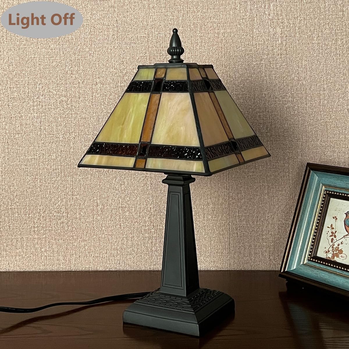 COTOSS Tiffany Lamp Mission Style Stained Glass Table Lamp Small Desk Light