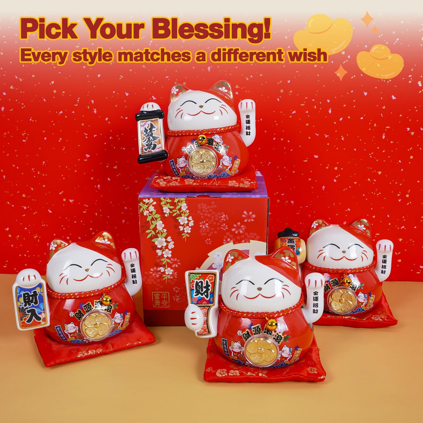 TopFato Lucky Cat Waving Arm 5 Inch Battery Operated, Good Lucky Fortune Cat Maneki Neko Chinese Cat Statue Moving Arm, Waving Cat Decorations for Home,Office, Shop,Desk, Car, Business Openings