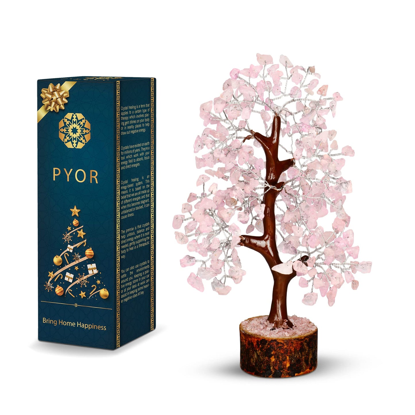PYOR Rose Quartz Tree - Gem Tree - Pink Desk Accessories - Gifts for Women - Home Decor - Pink Quartz - Thanksgiving Gifts - Office Shelf Decor for Women