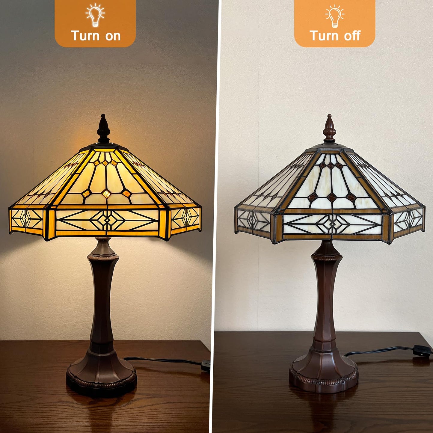 Capulina Tiffany Table Lamp Cream Hexagon Stained Glass 13x13x20 Inch