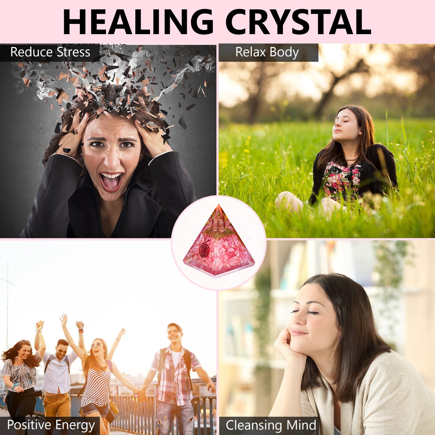 ANAYA AGATE Rose Quartz Orgone Pyramid – Handmade Orgonite Pyramid with Flower of Life – Rose Quartz Crystal Pyramid for Love, Relationship, Chakra Balance – Meditation Pyramid for Yoga, Reiki