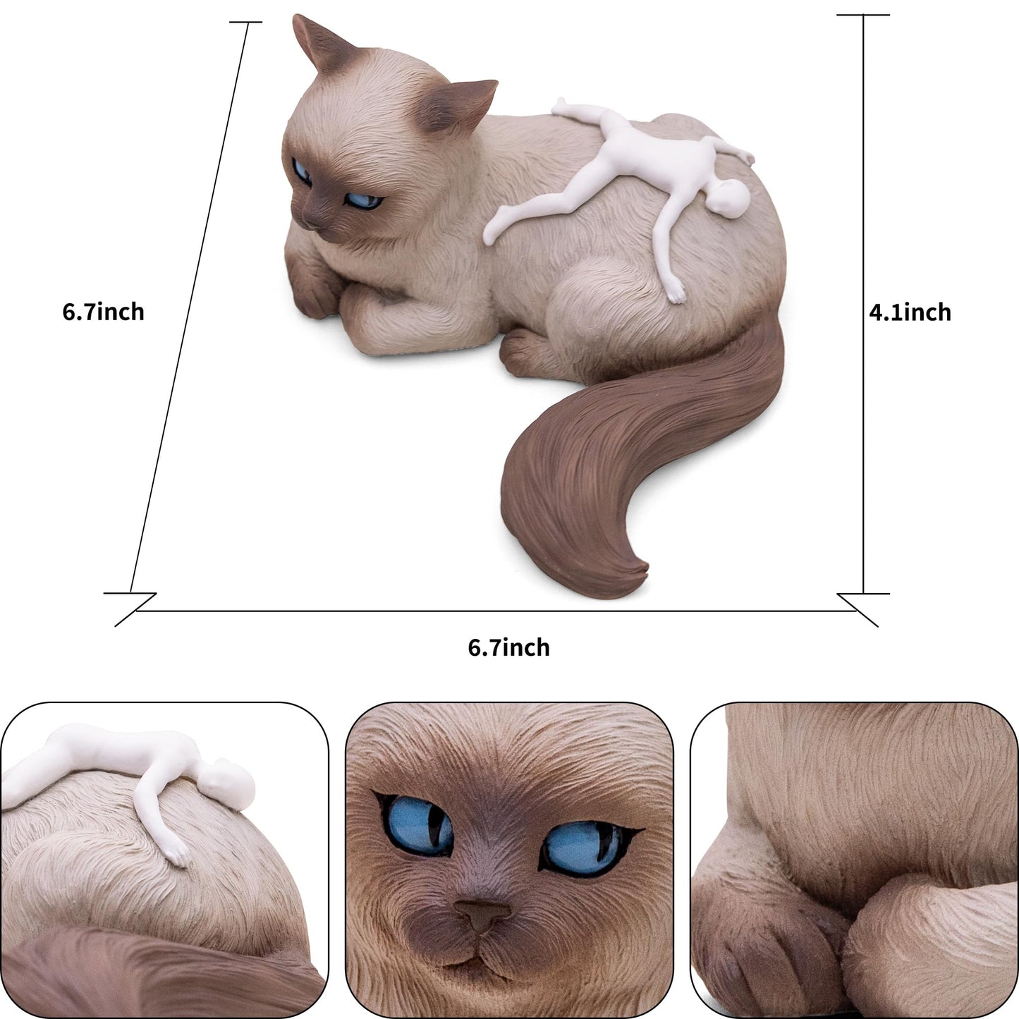JARLL Handcrafted Birman Cat Figurine with Resting Human, Symbolic Sculpture of Trust and Emotional Bond, Unique Home Decor Gift for Cat Lovers & Pet Owners