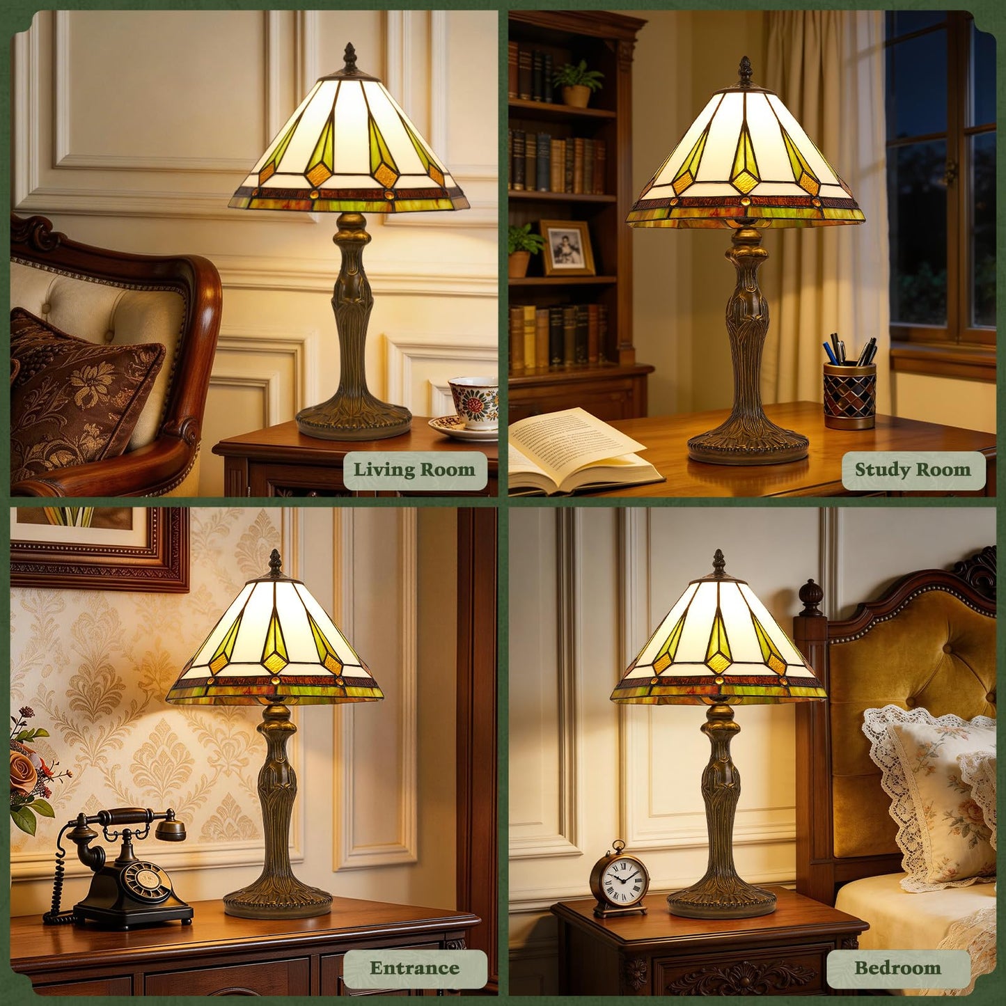 Drqvonth Tiffany Table Lamp, 12 Inch Mission Stained Glass Desk Lamp