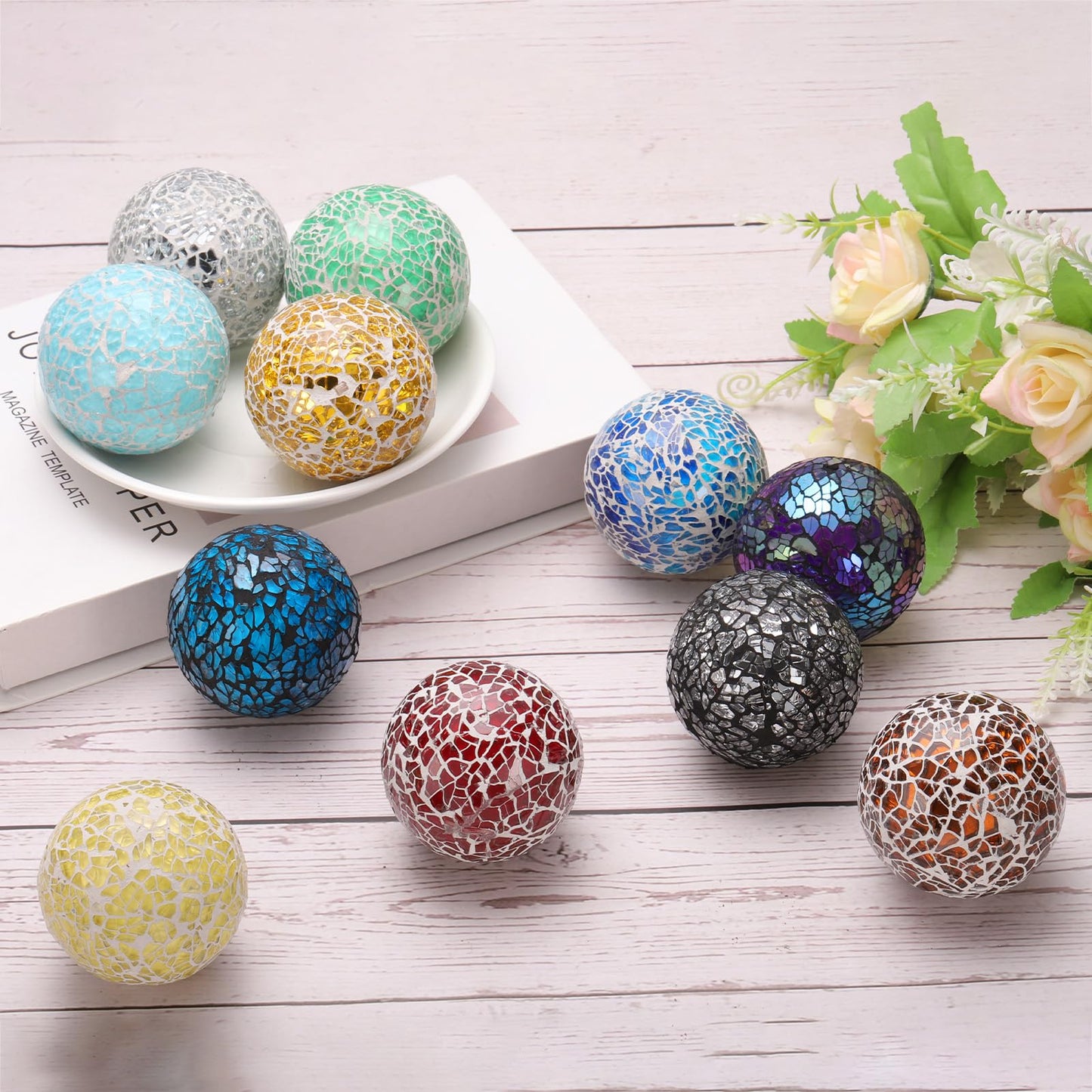 UXCELL 3 Pcs Decorative Glass Orbs 2.36 Inch Centerpiece Balls for Decor, Deep Light Blue