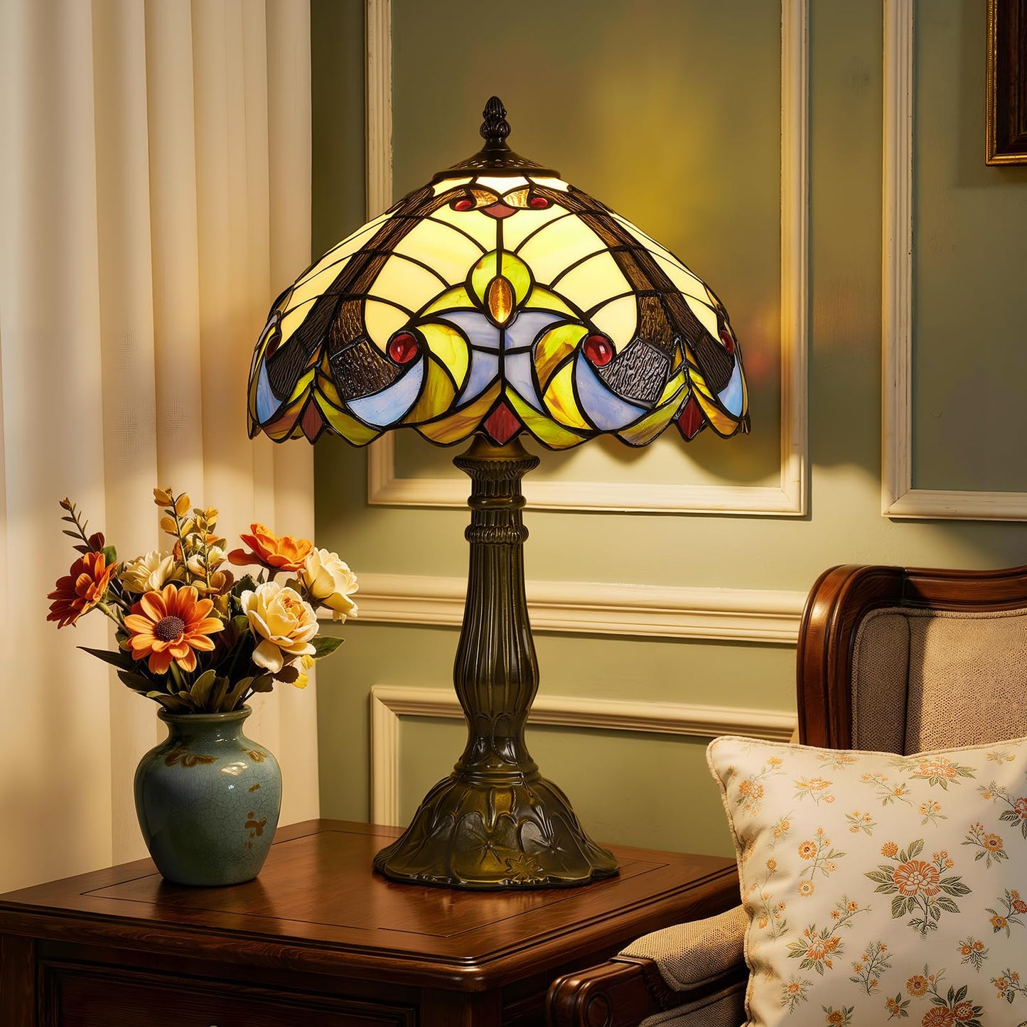 Rynxphera Tiffany Table Lamp,12 in Baroque Liaison Stained Glass Style Lamp