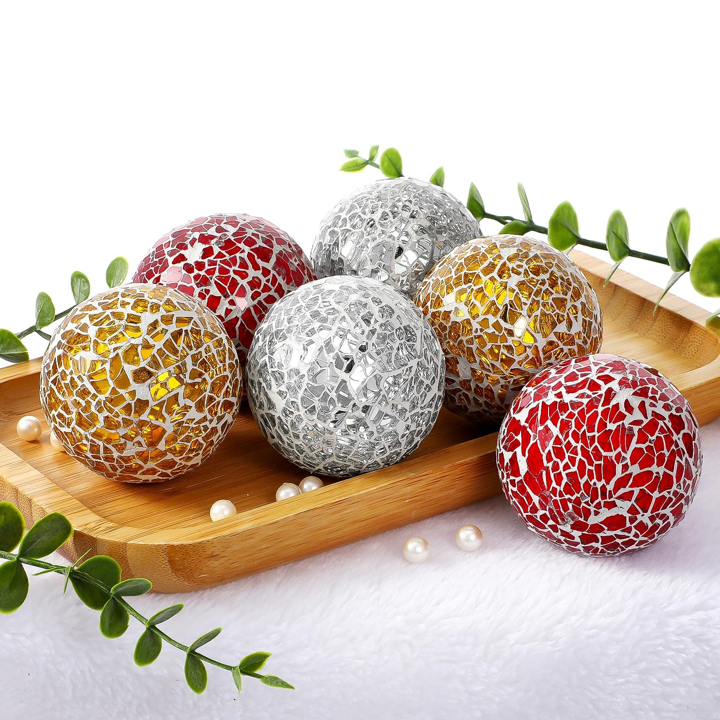 AOZUO 6 Pcs Decorative Balls for Bowls, 2.4 Inch Mosaic Sphere Balls Decorative, Mosaic Glass Orbs Centerpiece Balls Decoration for Vases Dining Table Home Living Room