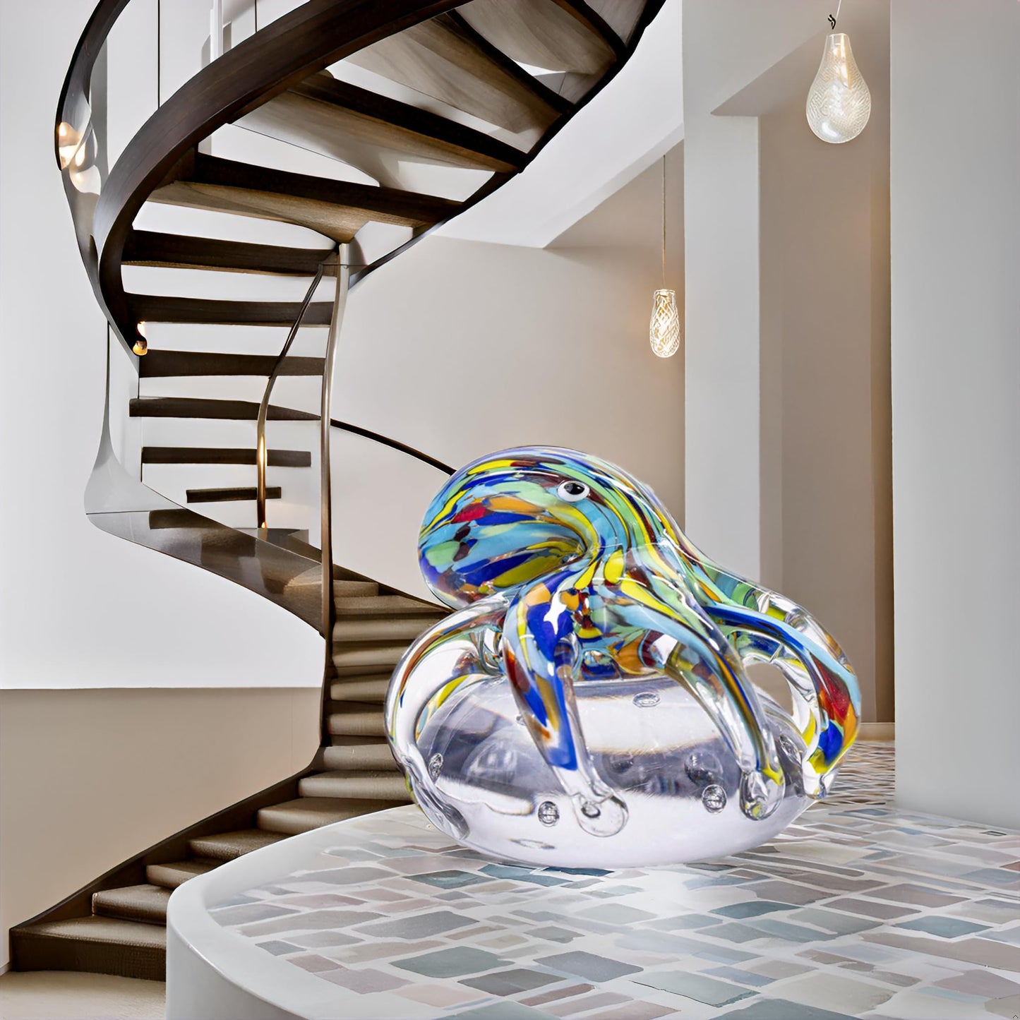 LLAVVD Hand Blown Art Glass Octopus Figurine on Crystal Ball | Handmade Sea Creature Collectible, Ocean Theme Desk Paperweight & Aquarium Decor (Turquoise)