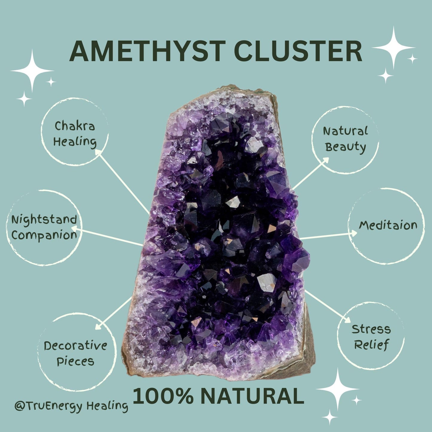 TRUENERGY Natural Amethyst Cluster Quartz Crystal β 2.0 To 2.5 lbs Grade A+ Raw Dark Purple Geode Stone from Uruguay β Home Decoration, Meditation Healing, and Positive Energy (2-2.5 lbs)