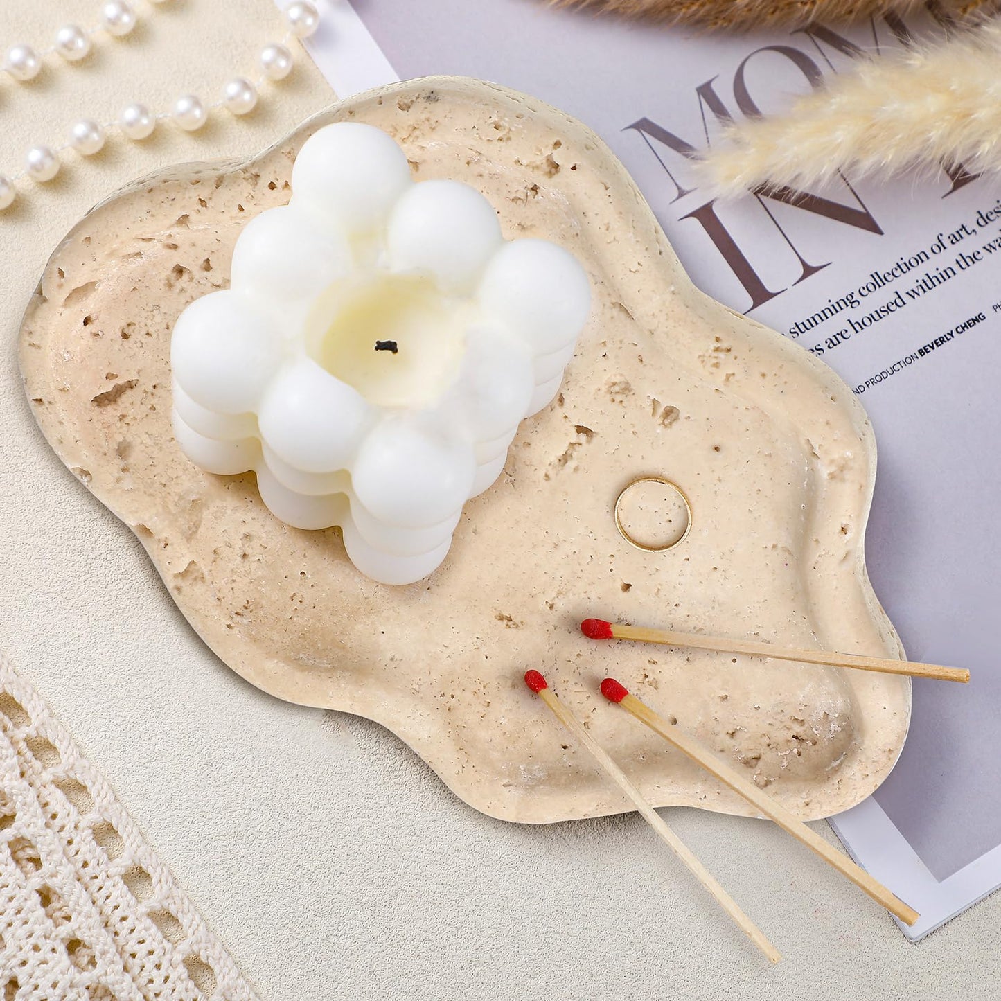 Briwooody Natural Travertine Jewelry Dish Tray Cloud Shape, Jewelry Trays 7.6 x 5.31 x 0.59 Inches Cloud Stone Trays Marble Dish Trinket Ring Key Salver Aesthetic Gift for Women Home Table Room Decor