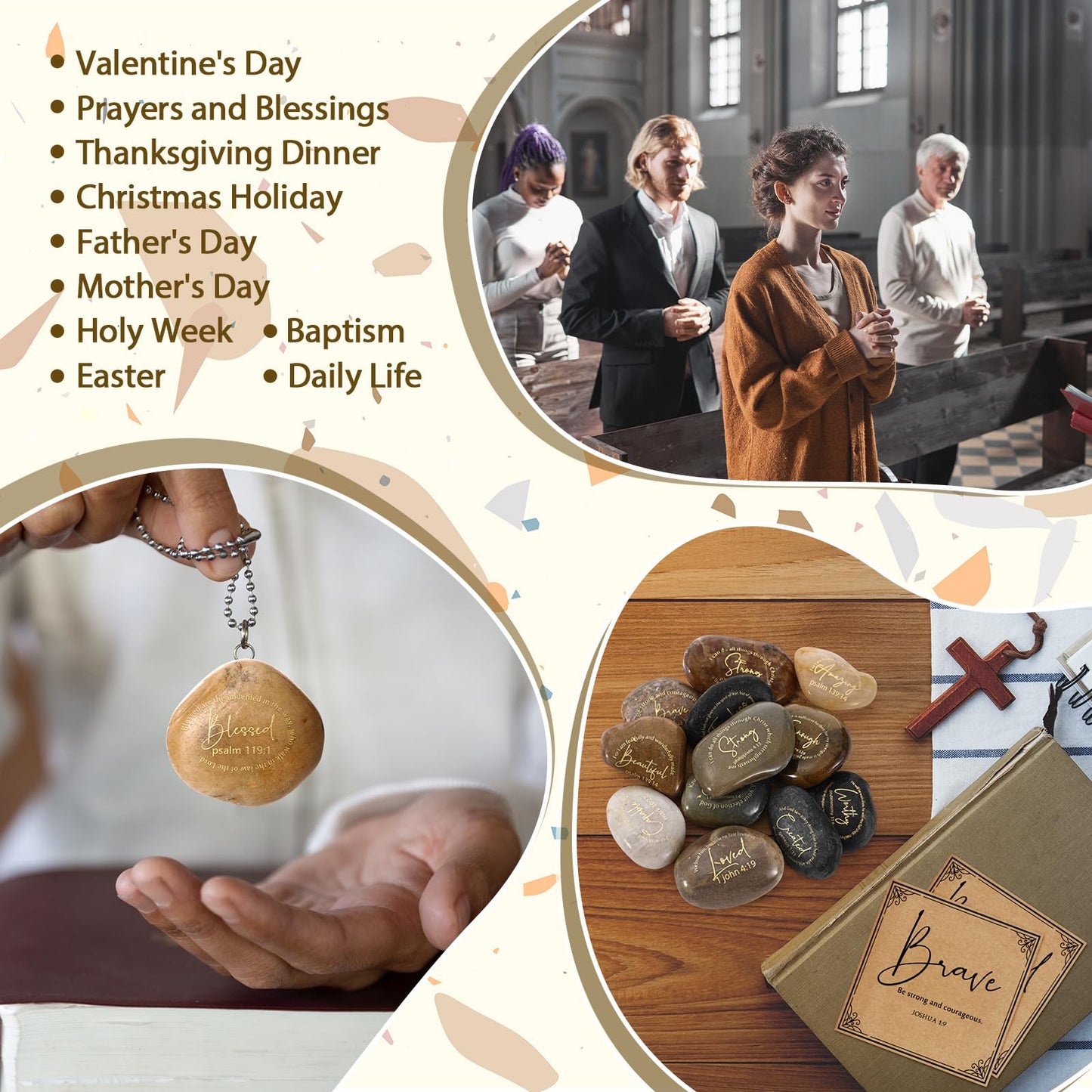 Geelin 12 Sets Inspirational Christian Gift Bible Verse Scripture Stones with Religious Card Rocks Engraved Stones with Prayer Word Grandparent Day Gift for Women Men Church Clergy Pastor (Elegant)