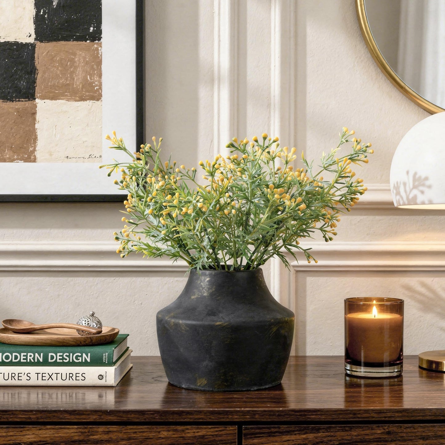 FancyPlus Black Ceramic Flower Vase, 5.3 in White Rustic Farmhouse Vase, Small Handcrafted Weathered Pottery Vases, Decorative Terracotta Vases for Flower, Living Room, Centerpieces, Table, Home Decor
