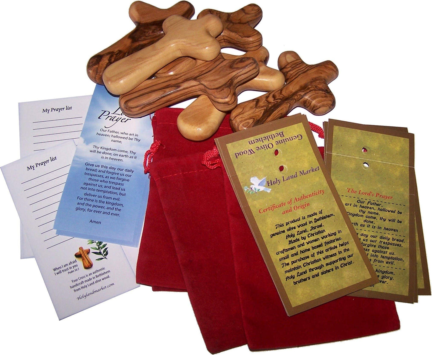 Holy Land Market Olive Wood Comfort Cross | Handmade Holding Cross from Bethlehem Palm Cross, Clinging Cross with Velvet Bag & 2 Certificates | 4 Inch x 6