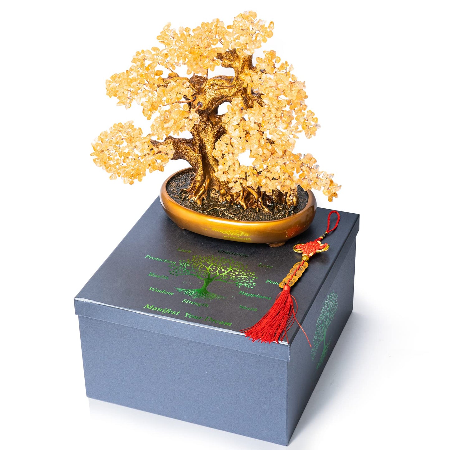 GEMBOURY Natural Citrine Gemstone Crystal Bonsai Tree of Life Large Feng Shui Money Chakra Tree for Luck and Wealth Desk Decoration(1,251 Gem Count)