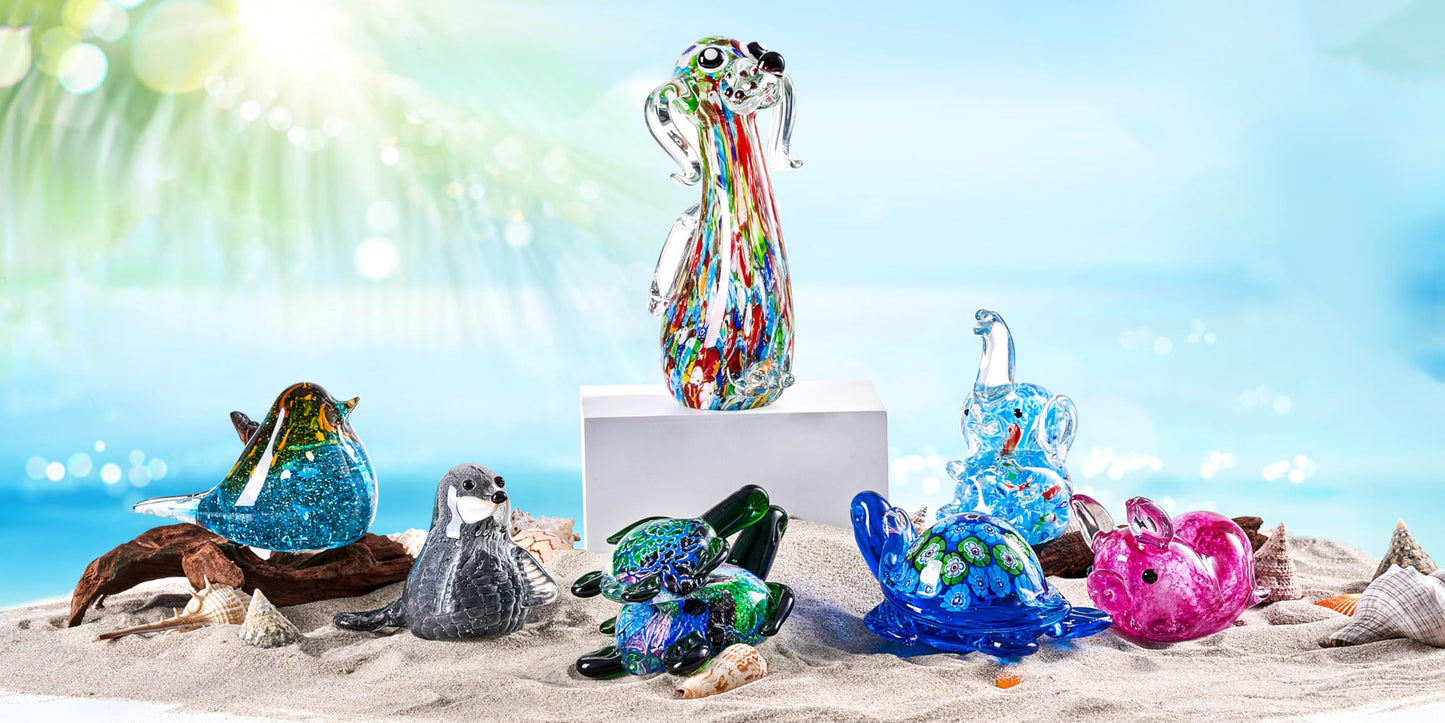EUSTUMA Hand Blown Glass Sea Turtle Figurine,Sea Animal Ornament for Home Decor,Sea Animals Collection for Birthday Gift,Glass Tortoise Sculpture